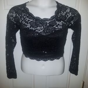 Sequin hearts black lace crop size 11